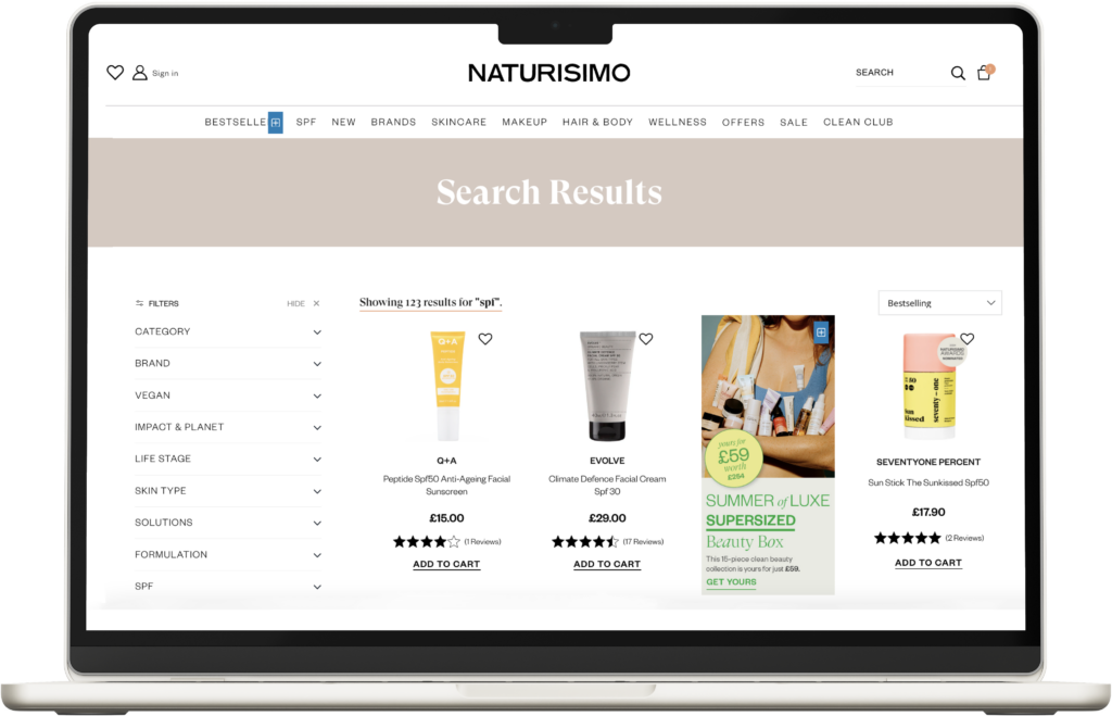 Ecommerce onsite search example