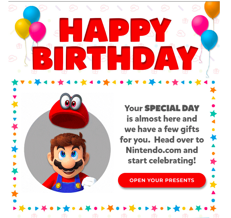 Nintendo Birthday Wish Email