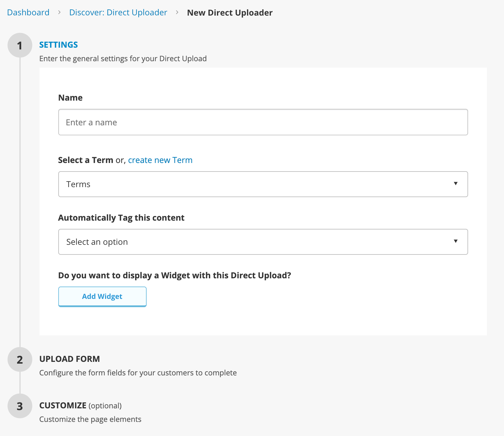 Stackla Direct Uploader form settings