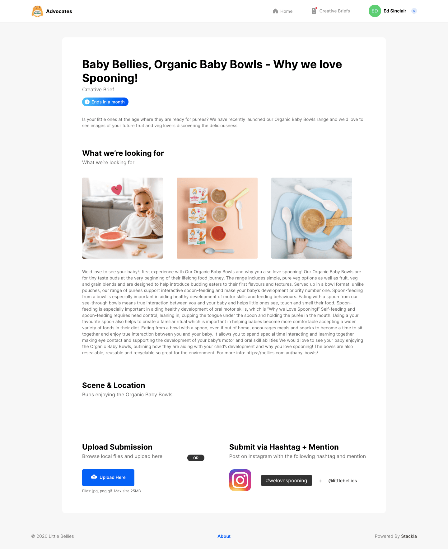 Little Bellies Stackla Organic Influencers Creative Brief