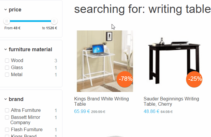 Ecommerce search results filtering navigation Online Shops SearchNode